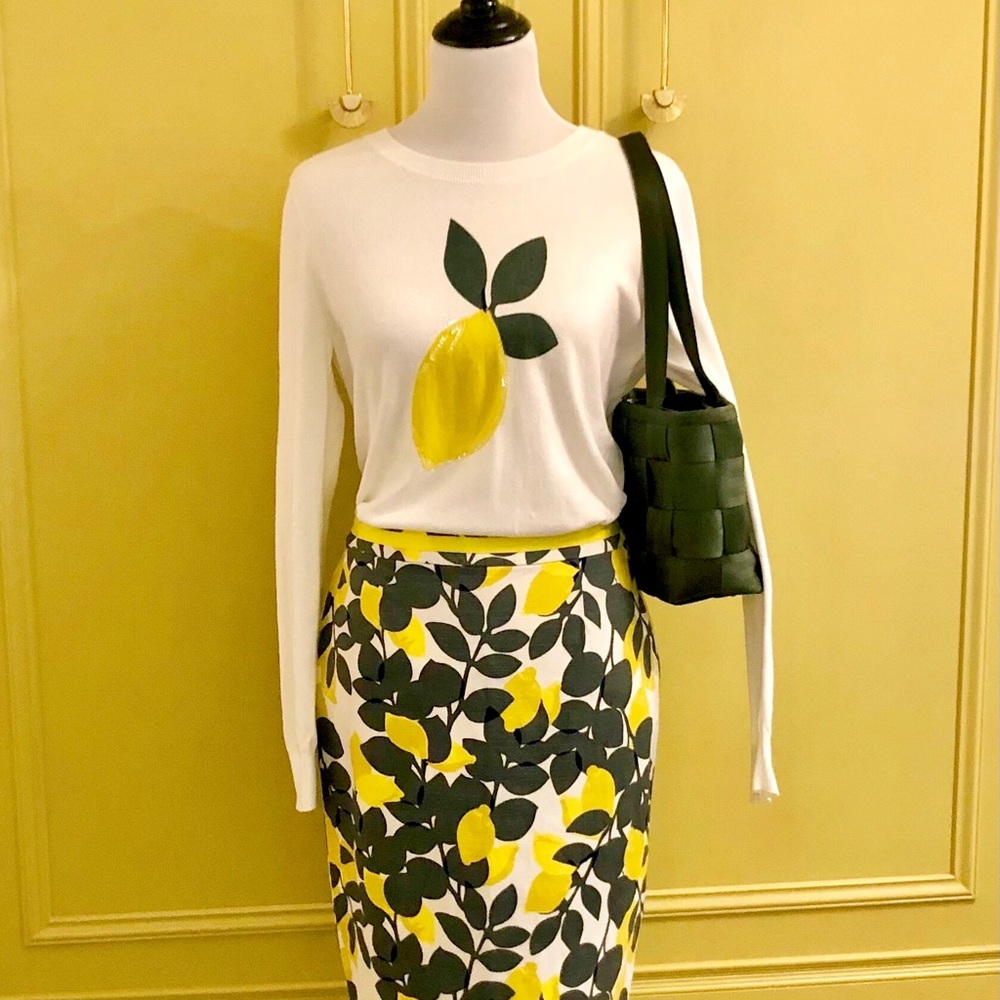 Boden Lemon Sweater (M) and Skirt (6R) Set